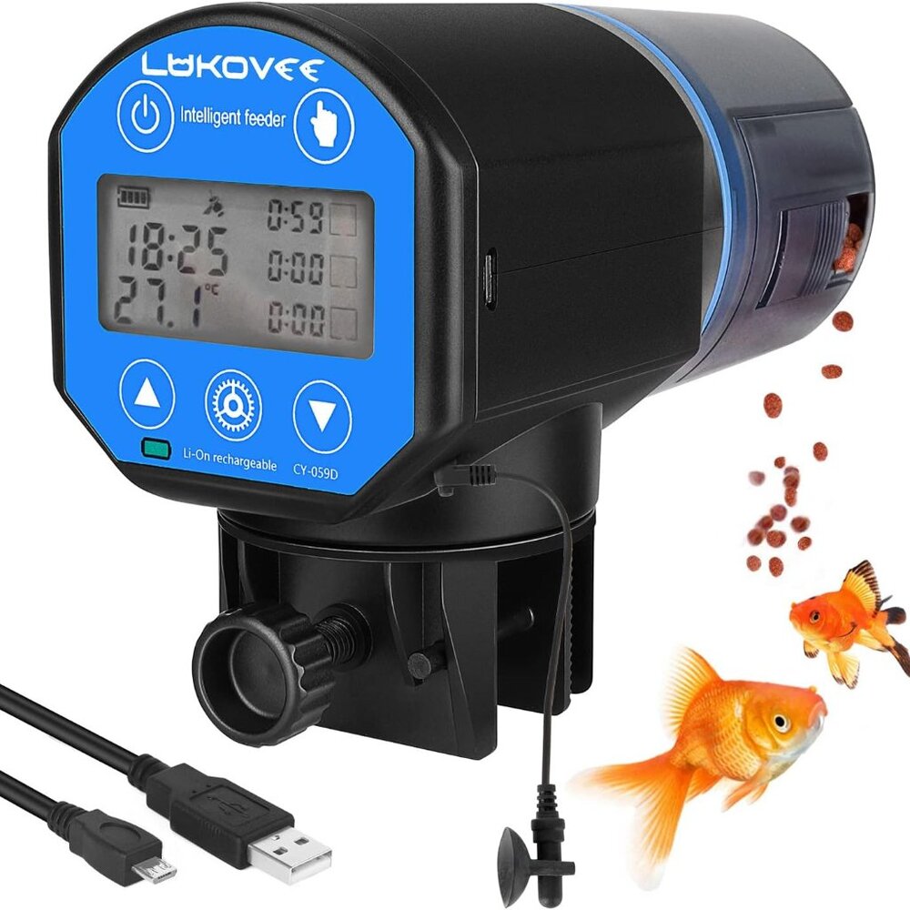 Lukovee Automatic Fish Feeder, Large Capacity for Vacation Weekend Holiday, Blue